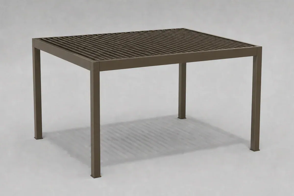 Freistehende Pergola aus Bronze mit Lamellendach in einer neutralen 3D-Produktansicht