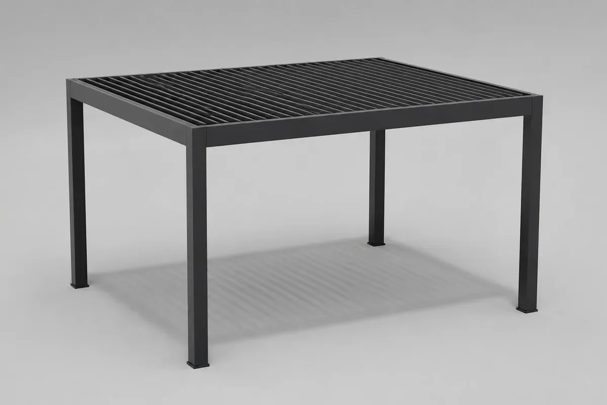 Anthrazitfarbene freistehende Pergola mit Lamellendach in neutraler 3D-Produktansicht